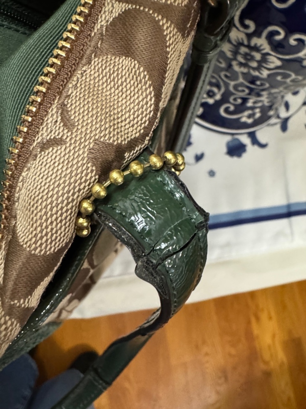 Coach Brown Signature Tote with Dark Green Python F25706 - Picture 10 of 15
